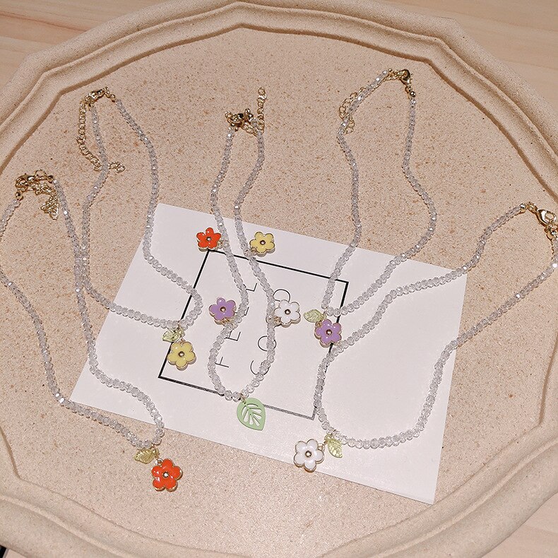 Kpop colar feminino com miçangas, colar de miçangas e margaridas para mulheres, curto, de presente