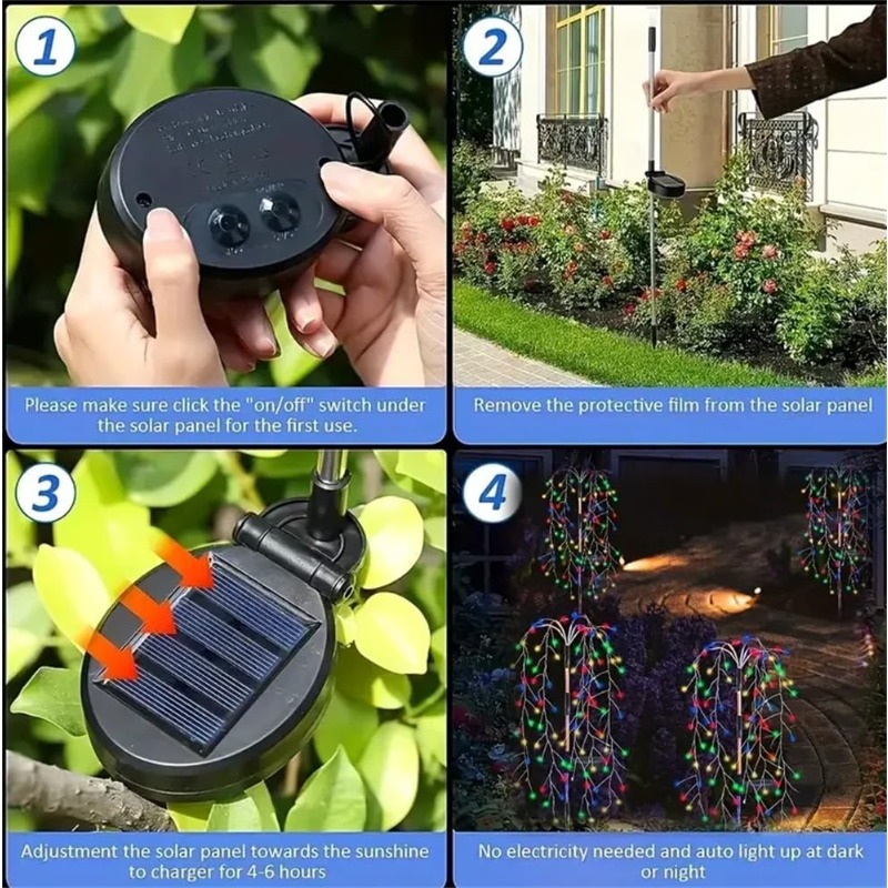 120/160/200 led soldrevne hagelys piletre fyrverkeri lys utendørs vanntett levende svaiende lys for terrasse