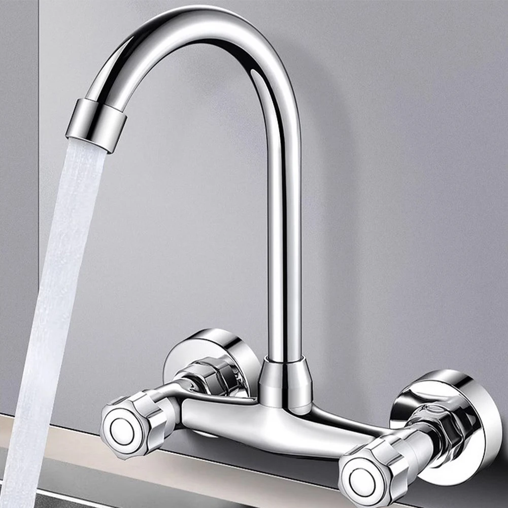 Kitchen Sink 360 Degree Swivel Double Hole Wall Mounted Sink Vegetable Basin Faucet High Pressure Brass Faucet Mixer