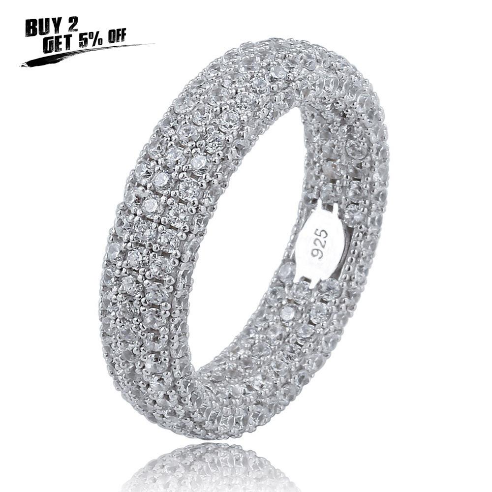 Hip Hop 925 Sterling Stamp Ring Luxury Full Cubic Zircon Gold Charm Jewelry Punk Male Women Finger Rings Size 7-11