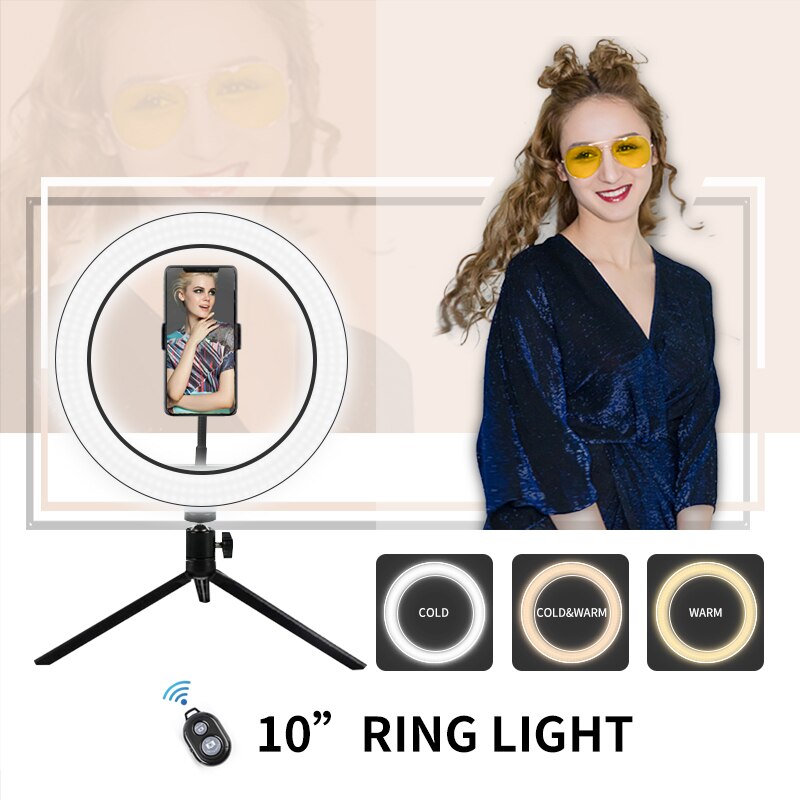 LED Selfie Ring Fill Light 10inch/26CM Dimmable Phone Camera Ring Lamp With 160cm Stand Tripod For Makeup Video Live Studio VK