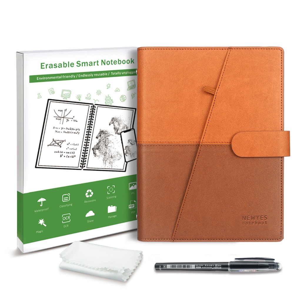 Brown Erasable Notebook PU Reusable Smart Wirebound Notebook pocketbook Cloud Flash Storage caderno inteligente