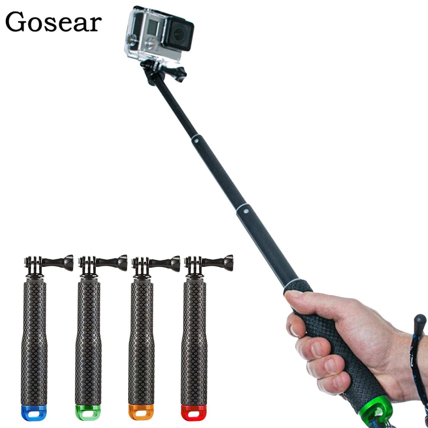 Gosear Verstelbare Uitschuifbare Camera Selfie Stick Handheld Monopod met Polsband voor GoPro Hero 6 5 4 3 + 3 2 SJ4000 Accessoires