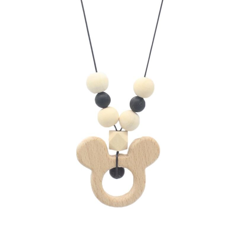 Heathy Infant Baby Beißring Halskette Kette mit 7 stücke Ungiftig Molaren Silikon Perlen & 1pc Nette Holz Cartoon muster Spielzeug 5 stücke/lot