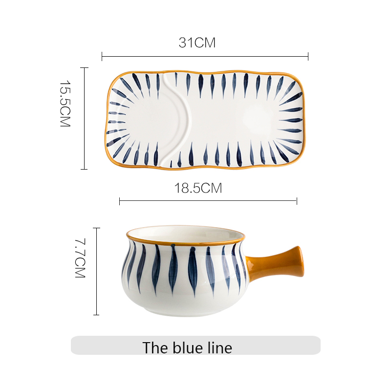 Japanse Ontbijt Keramische Servies Huishouden Serveren Gerechten Desserts Kommen Met Handgrepen Bone China Servies Diner Tafel Set: A