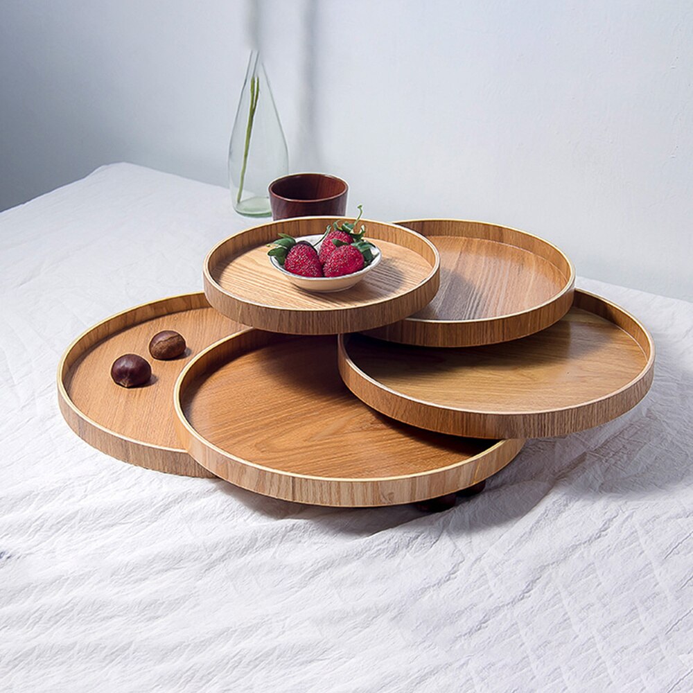 Plateau rond de Style japonais plaque de service alimentaire Snack en bois Deseert plaque de thé pour la maison (21CM)