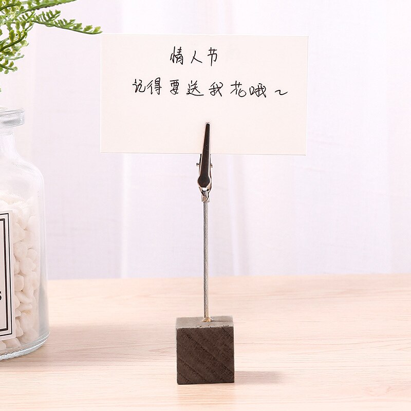 1pc coloré en bois Cube mémo pince métal Photo porte-carte bureau Photo pinces support Message porte-carte bureau décor organisateur: Blue