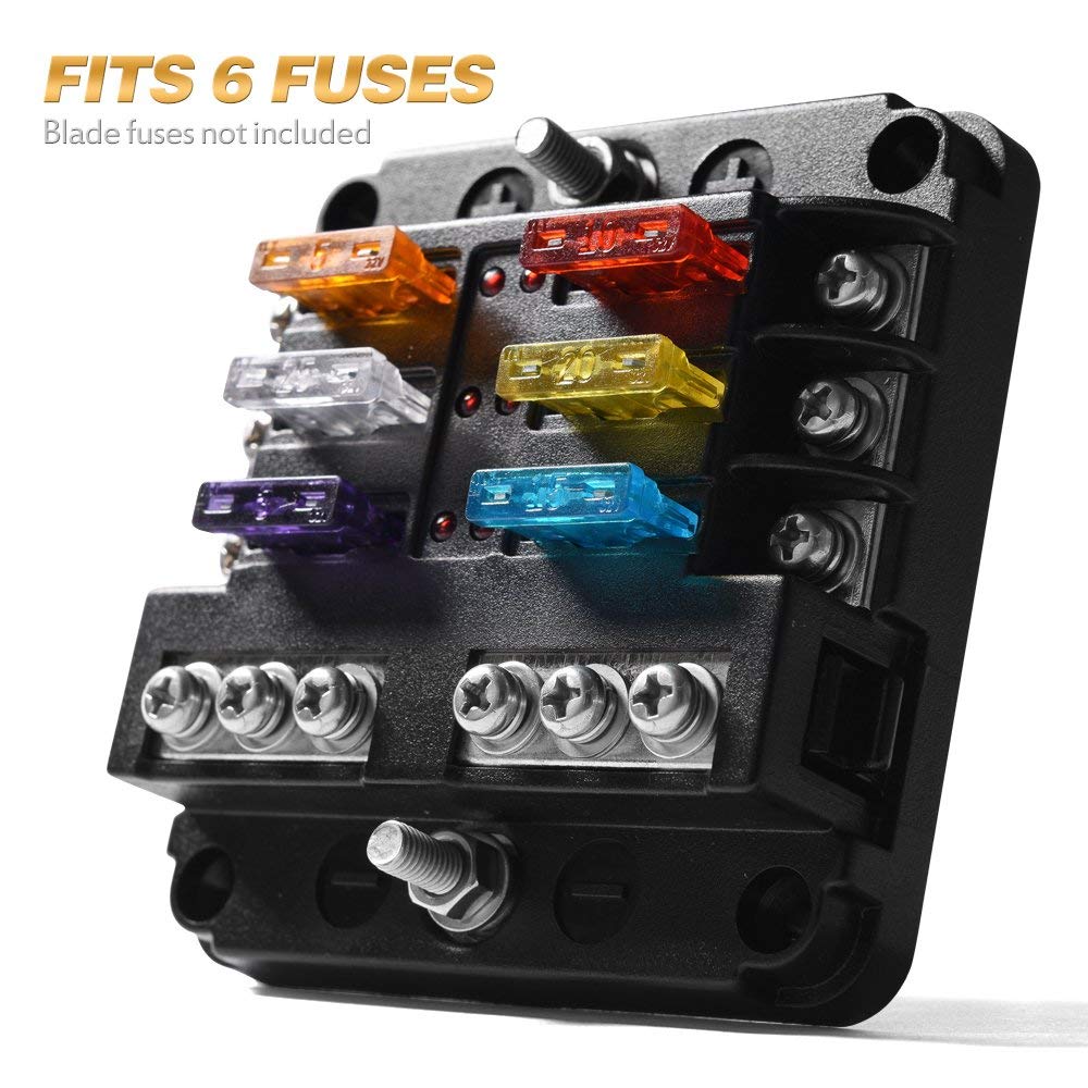 6 way/12 Way Blade Fuse Block with ATC/ATO Fuse Box Holder LED Warning Indicator Damp-Proof Cover for Car Boat Marine RV Truck