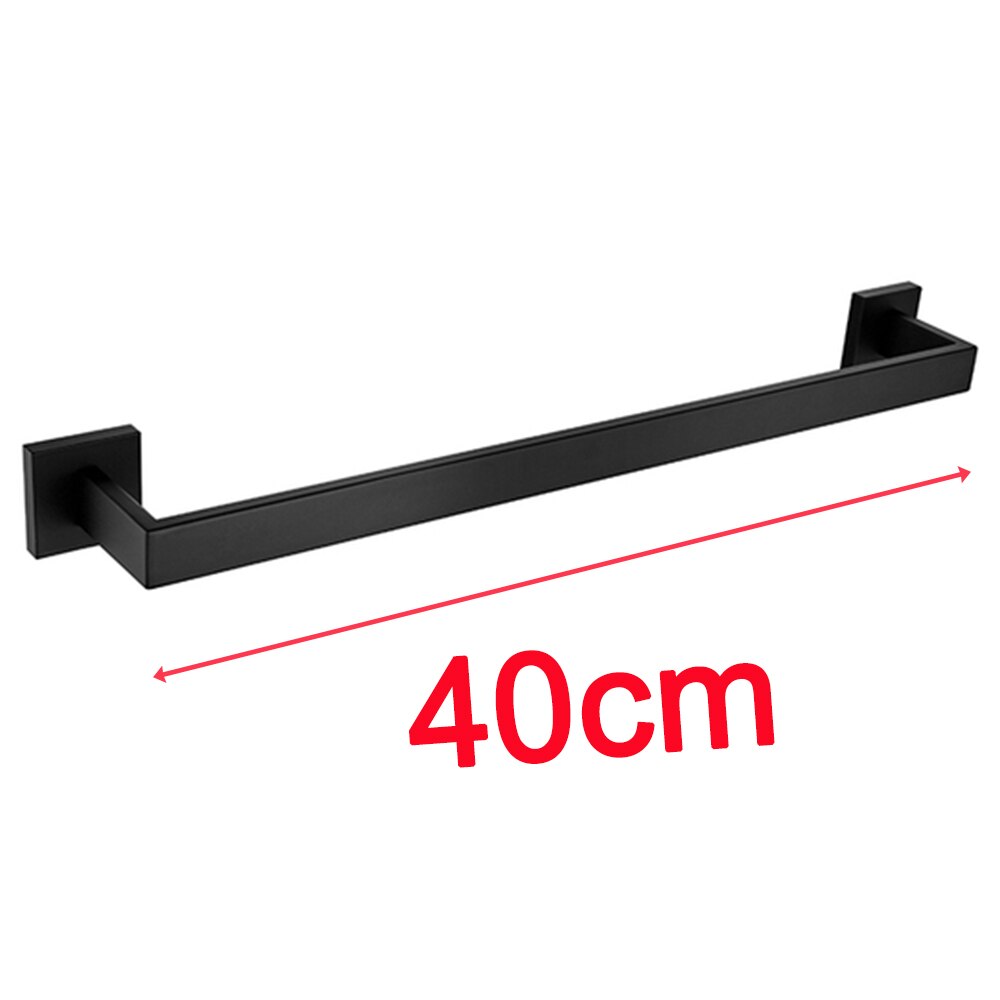 Black Bathroom Hardware WC Accessories Toilet Paper Holder Wall Hook Towel Bar Robe Hanger Rack Stainless Steel Organizer: tower hanger 40