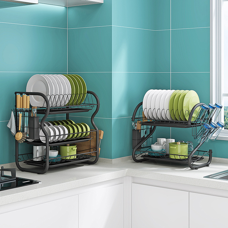 Roestvrijstalen Droogrek Kom Aftappen Plank Keuken Organizer 3 Lagen Afdruiprek Multifunctionele Keukenplank