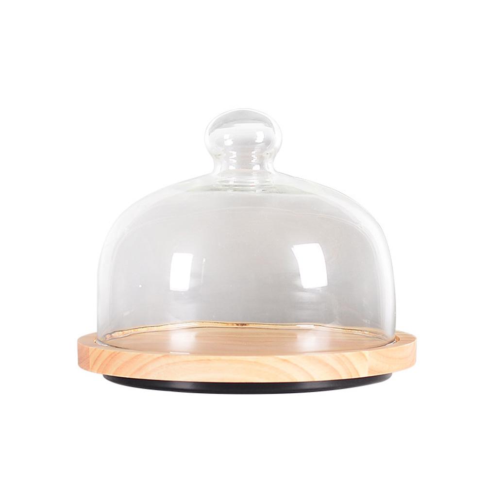 Cake Plate with Glass Dome Wood Cake Tray with Cover for Home Kitchen Baking Acacia Wood: 10inch B