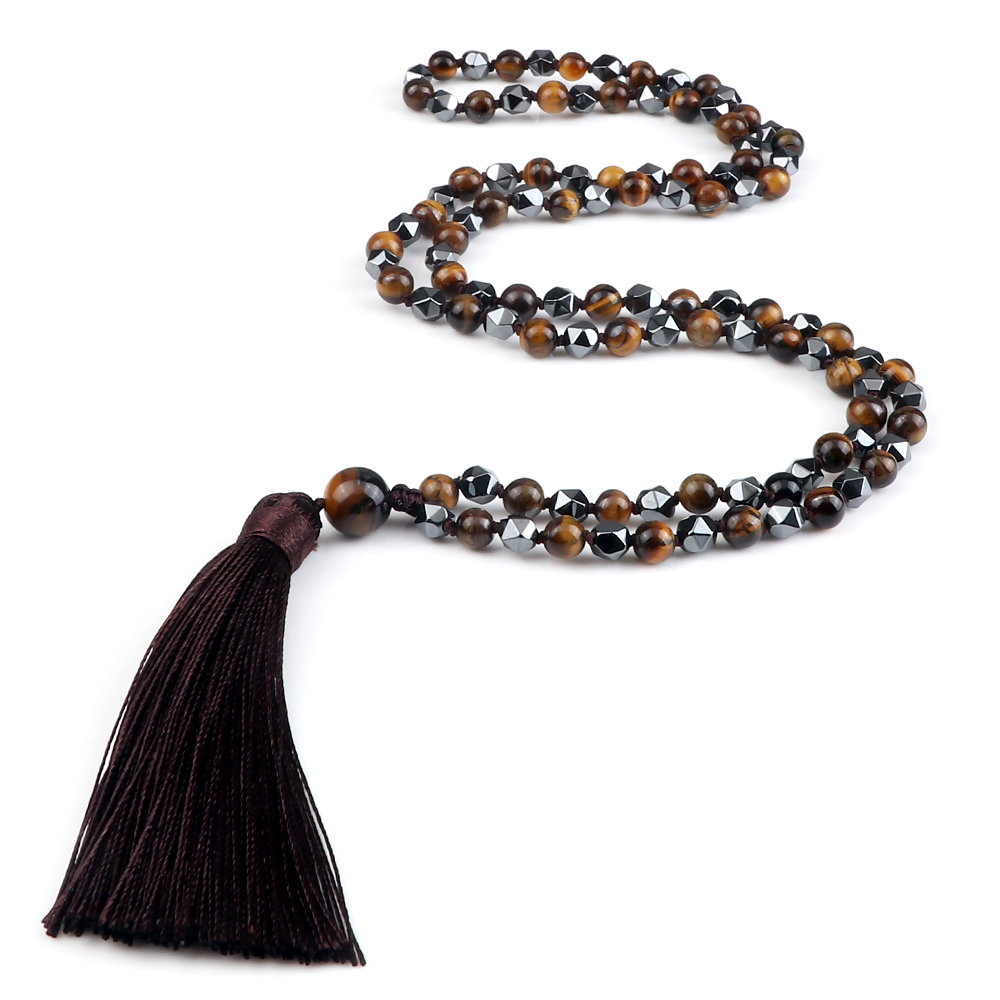 108 Beads Prayer Necklace Natural Green Stripe Onyx Stone Buddhist Buddha Meditation Bead Mala Necklace Women Men Jewelry: Antique Gold Plated
