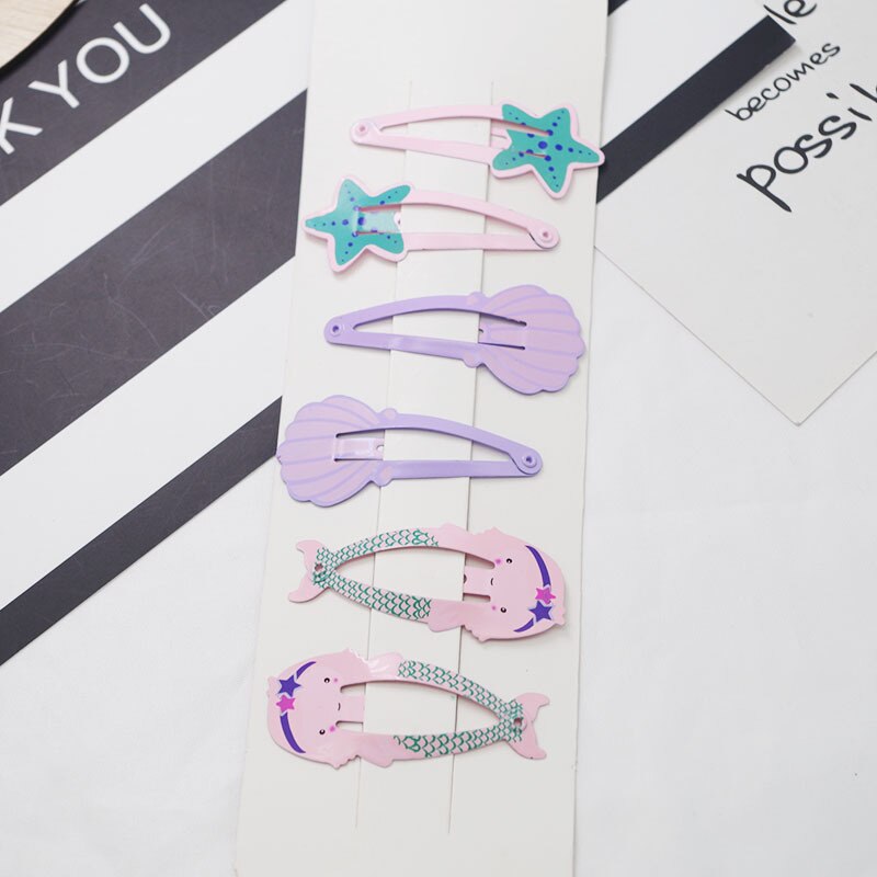 Accessoires pour cheveux 6 pièces/ensemble | Nouveaux accessoires pour enfants, couvre-chef ananas Fruit épingles à cheveux dessin animé sirène cheval arc-en-ciel, pince pour filles: Kaki foncé