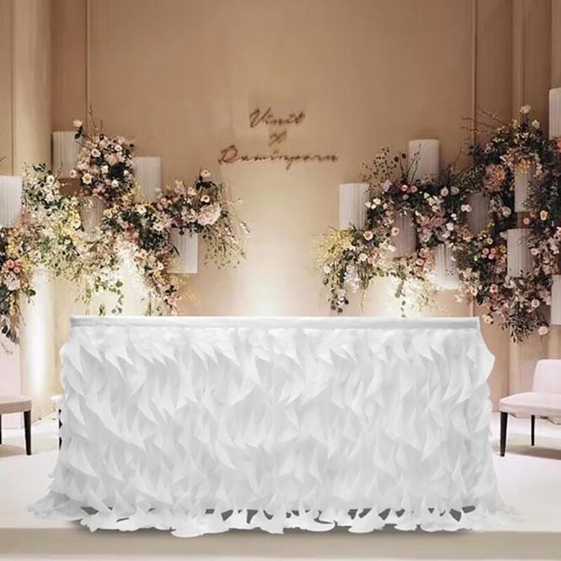 Klude kurvbord nederdel bryllup dekoration mesh bord nederdel fødselsdagsfest hotel banket bord dekoration bord nederdel: Hvid