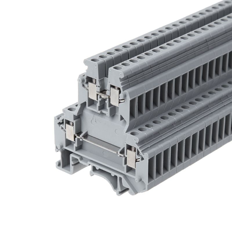 50 Pcs UKK3 DIN Rail Double Level Dual Row Terminal Block 500V 25A 28-12AWG Gray Whosale