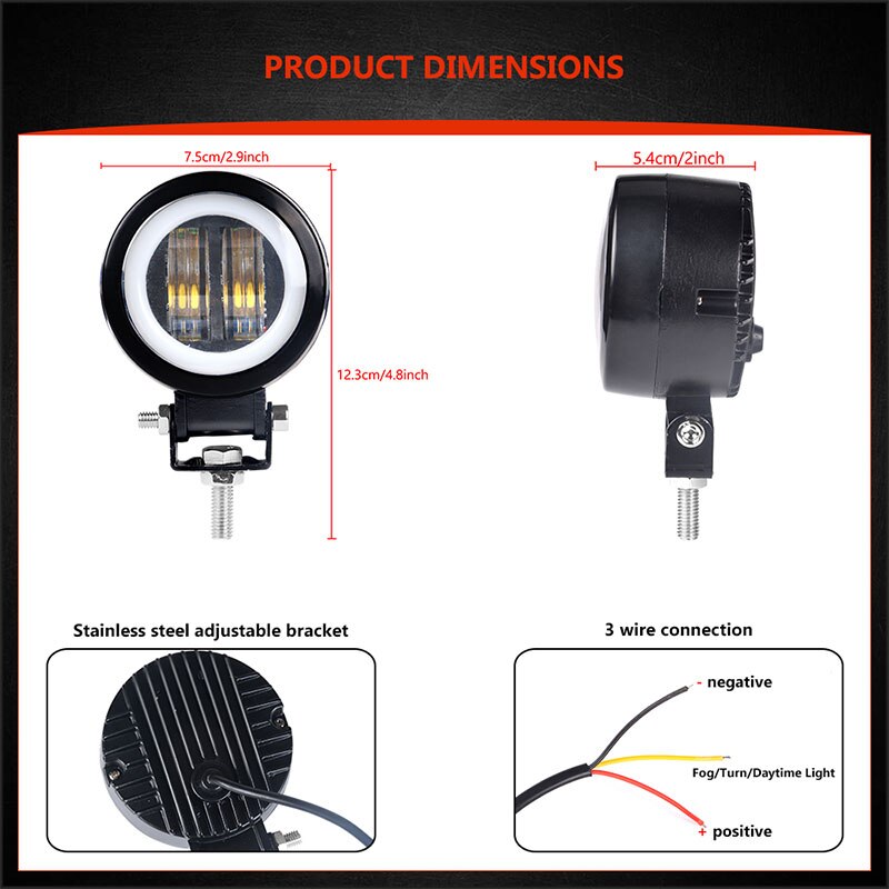 Luz led de trabajo redonda y cuadrada, barra de luces antiniebla de Ojos de Ángel de 3 pulgadas, 12V y 24V, focos para coche, motocicleta, camión todoterreno