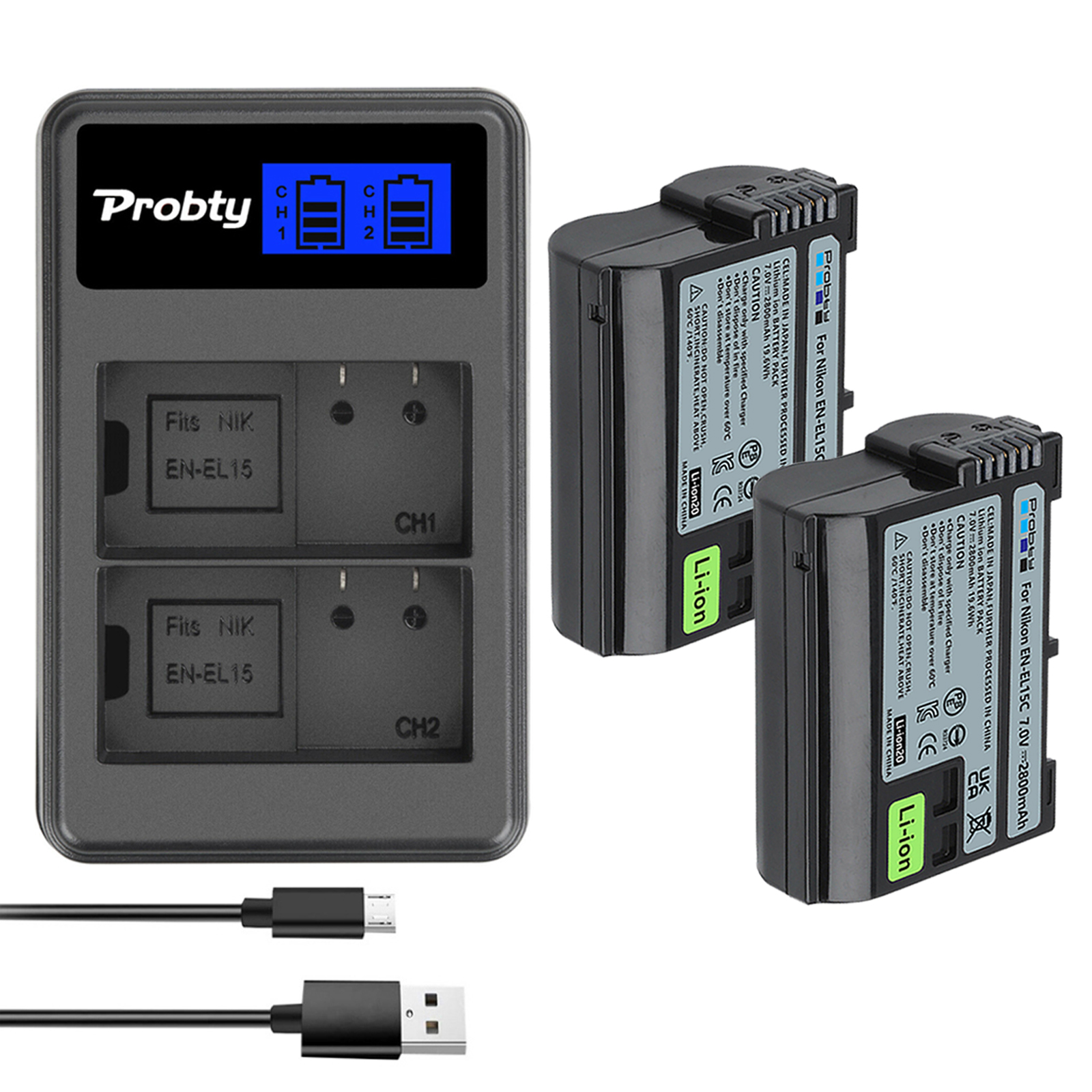 2800mAh EN-EL15A EN-EL15C EL15 EN EL15 Battery + LED Charger for Nikon D500, D610, D750, D800, D810, D850, D7000, D7100, D7500: Pink