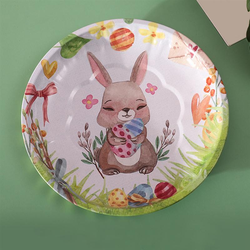 4pcs Easter Candy Plates Iron Fruit Storage Trays Cartoon Nut Snack Storage Holders Easter Decorative Trays Easter Party Decor
