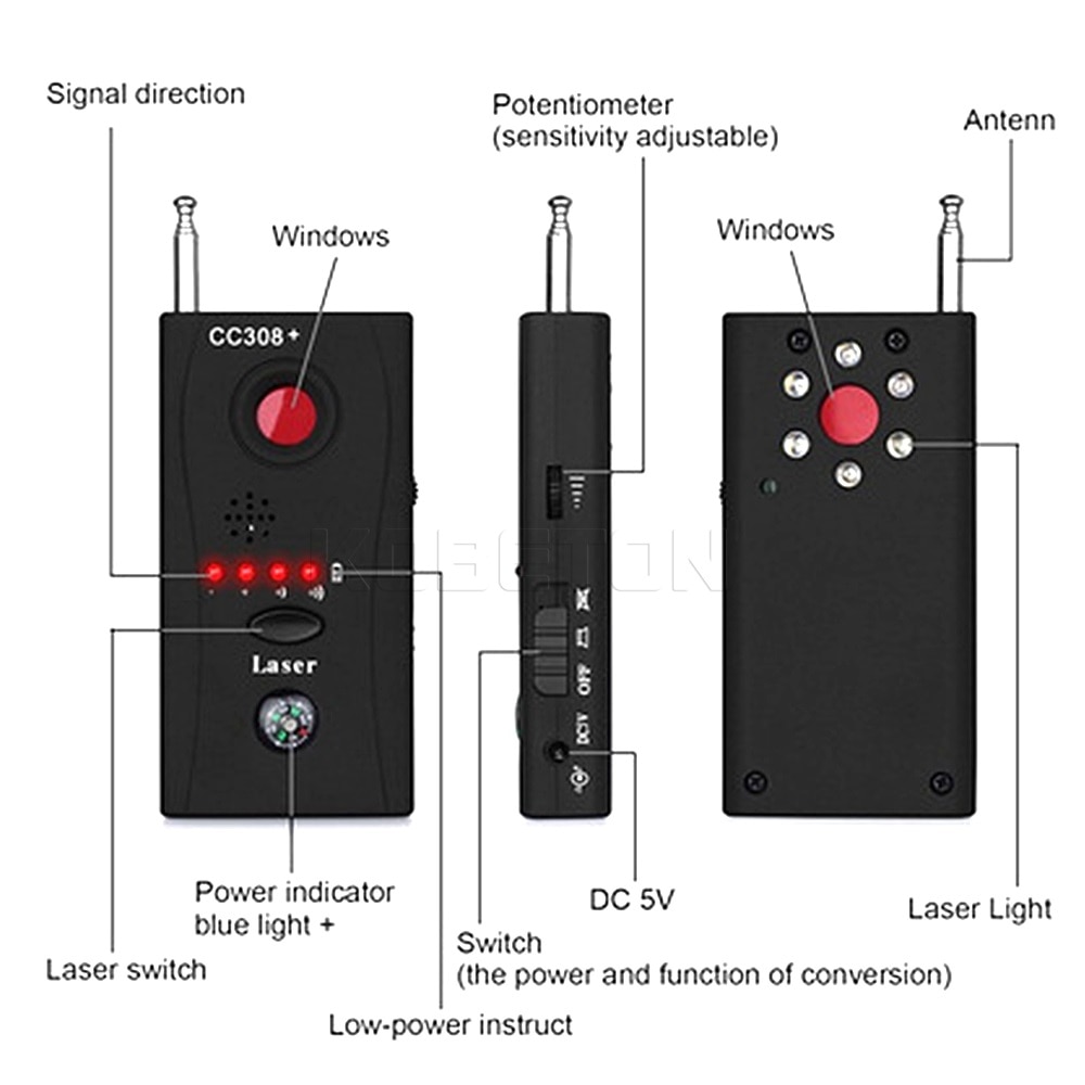 Kebidumei Multi Draadloze Camera Lens Signaal Detector Radio Wave Signaal Detecteren Camera Full-Range Wifi Rf Gsm Device Finder CC308 +