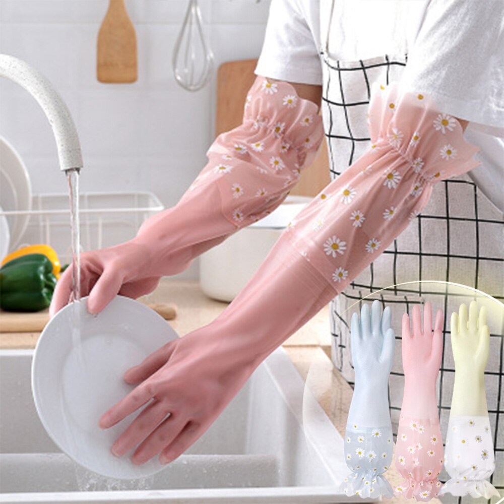 Daisy Dishwashing Clean Long Sleeve Gloves For Kitchen Dishes Clothes Cleaning Toliet Bathroom Housework Gloves
