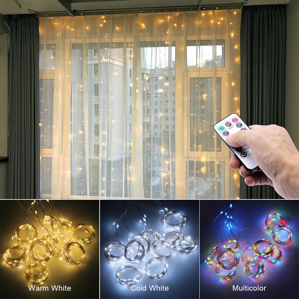 Jul 8 modes led fe lys krans 5v usb gardin lys med fjernbetjening til soveværelse vindue dekoration