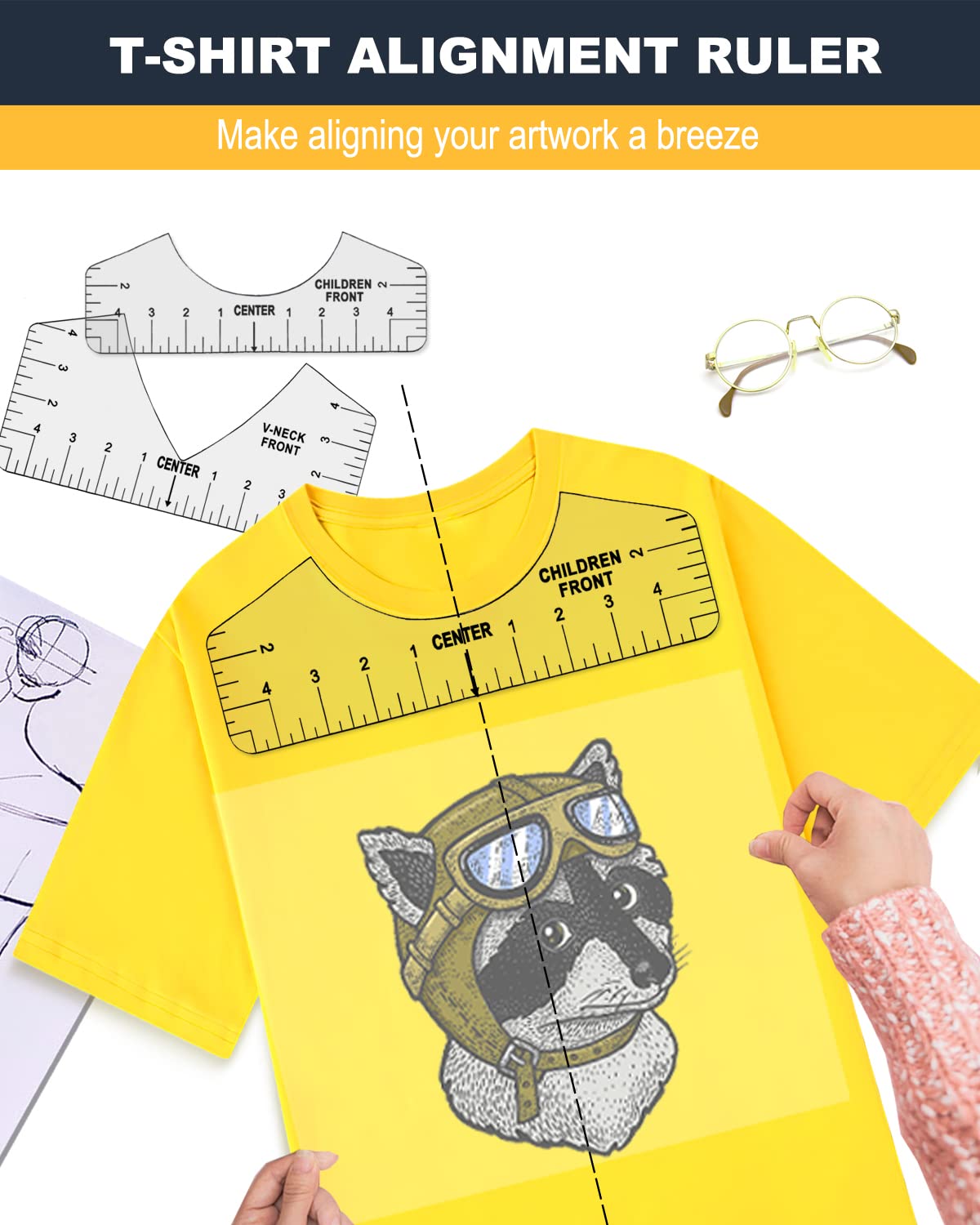 9 Pcs T-Shirt Rulers to Center Designs,Tshirt Ruler Guide for Vinyl Alignment,Shirt Front Back Measurement Tool for Heat Press