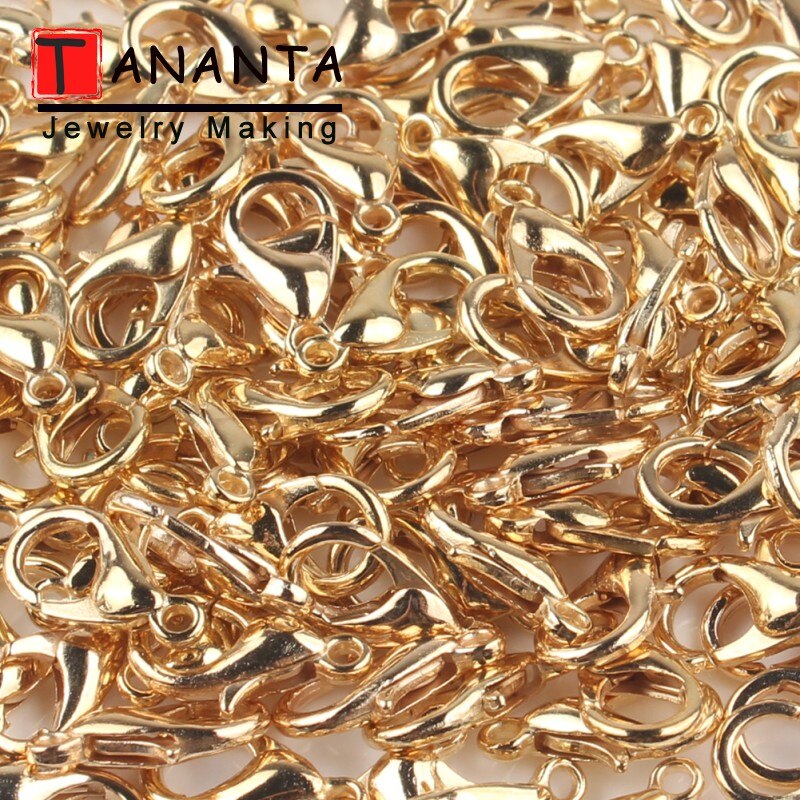 Ganchos de broche de langosta de aleación, accesorios de joyería para hacer joyería DIY, collar, pulsera, cadena de 10 12 14mm, Color dorado y plateado, 50 unids/lote: 12 mm / Negro