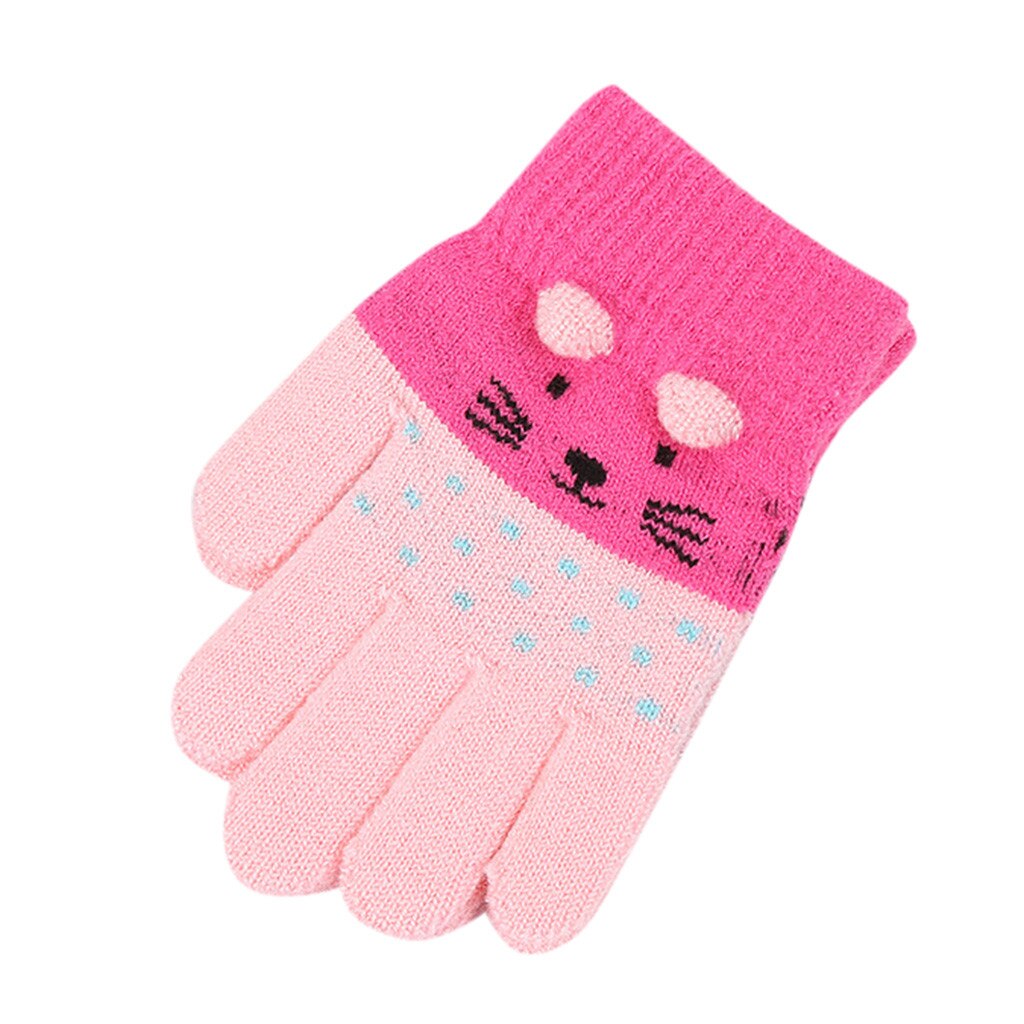 3-7Jahre freundlicher Winter Katze Druck Handschuhe freundlicher freundlicher Jungen Mädchen Winter Niedlichen Karikatur Ebene Warme Gestrickte Handschuhe Перчатки Хлопковые
