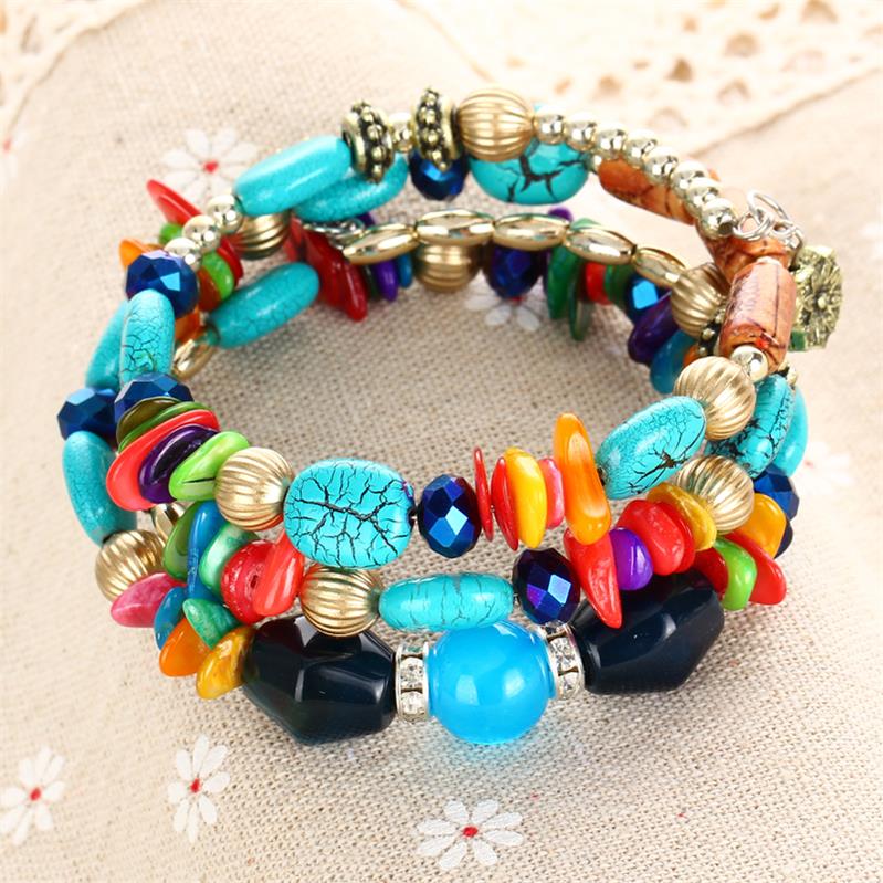 Minhin Bohemen Zomer Zoete Kralen Armband &amp; Armband Voor Vrouwen Multi Kleuren Shell Grind Decoratieve Multi Lagen Manchet Armband: SL878