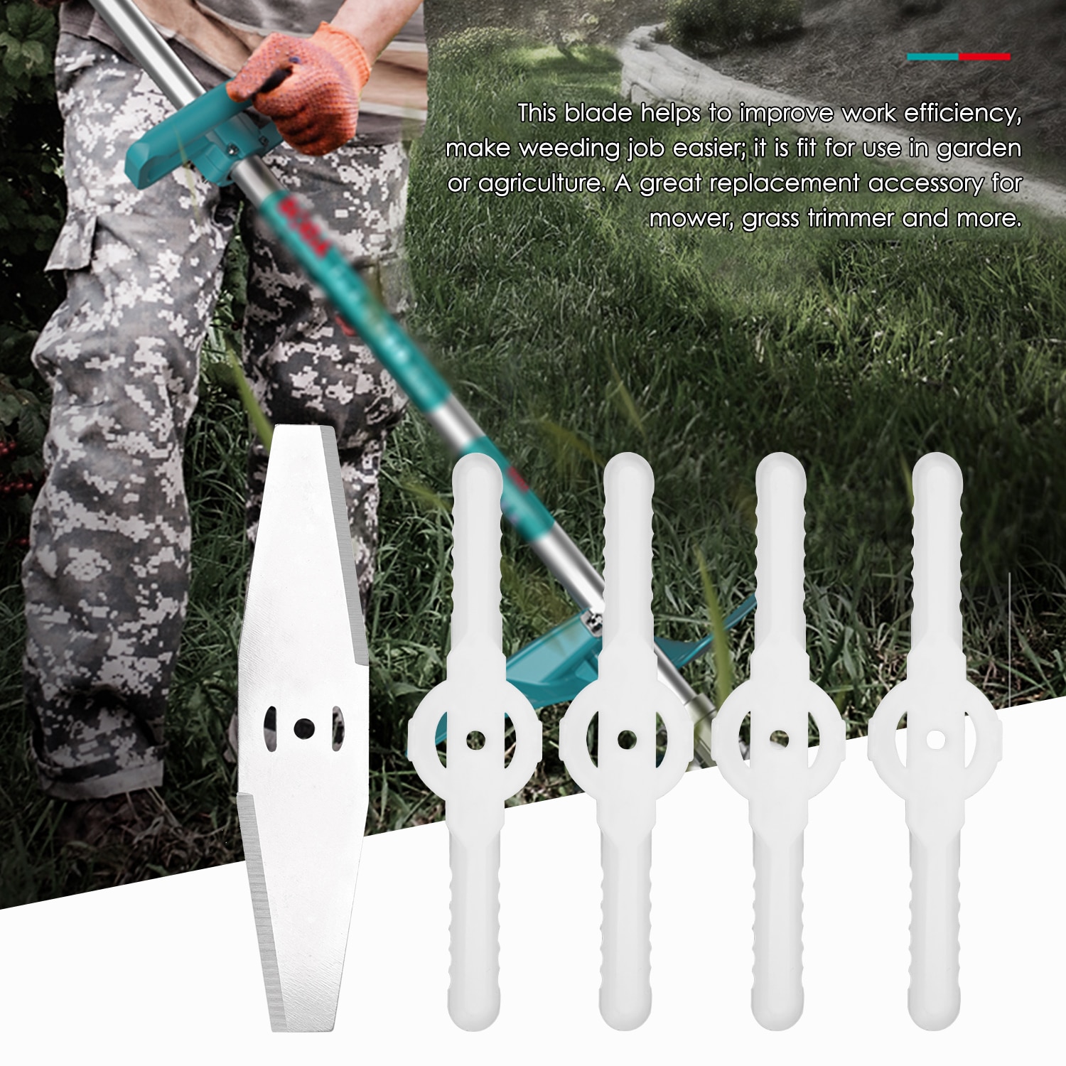 5pcs Lawn Mower Blade Set Includes 1PC Metal Blade 4PCS Plastic Blades Grass Trimmer Weeder Blades Replacement Mower Accessory