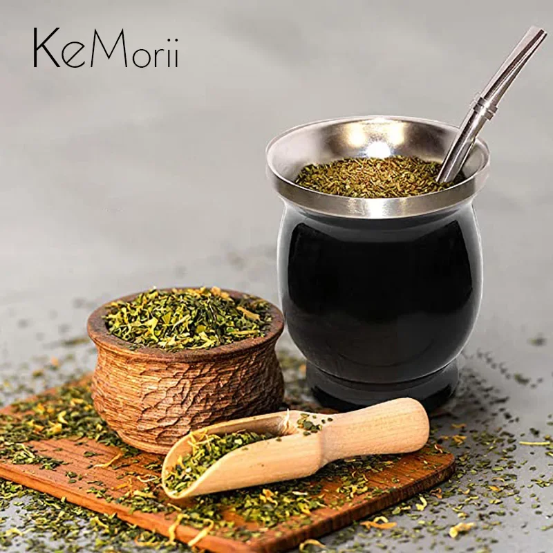 Yerba Mate Kopp Kemorii 304 Rustfritt Stål Dobbel Vegg - Inkl. Bombilla og Rensebørste