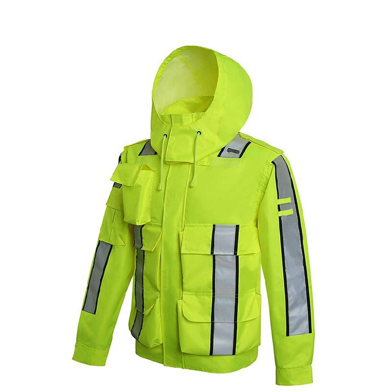Reflekterende regnfrakke natarbejde sikkerhed vandtæt materiale fremhæver advarsel fluorescerende gul behagelig beskyttelsestøj