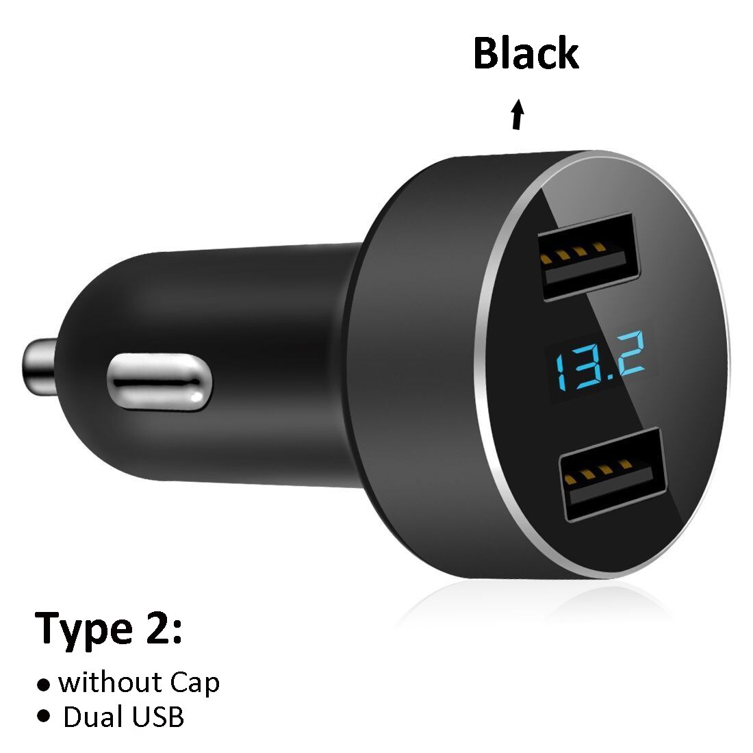 Doppio USB caricabatteria per auto caricabatteria presa adattatore LED voltmetro amperometro 3.0 USB 2V/24V 4.2A per telefono cellulare iPhone Samsung: Type 2 --Black