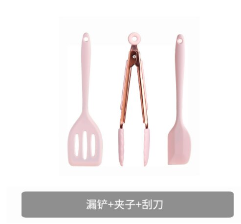 Kitchen Silicone Spatula Heat Resistant Non-stick Pan Cooking Tool Home Leaking Shovel Scraper Kitchen Utensils Set Accessories: 3Pcs set-C