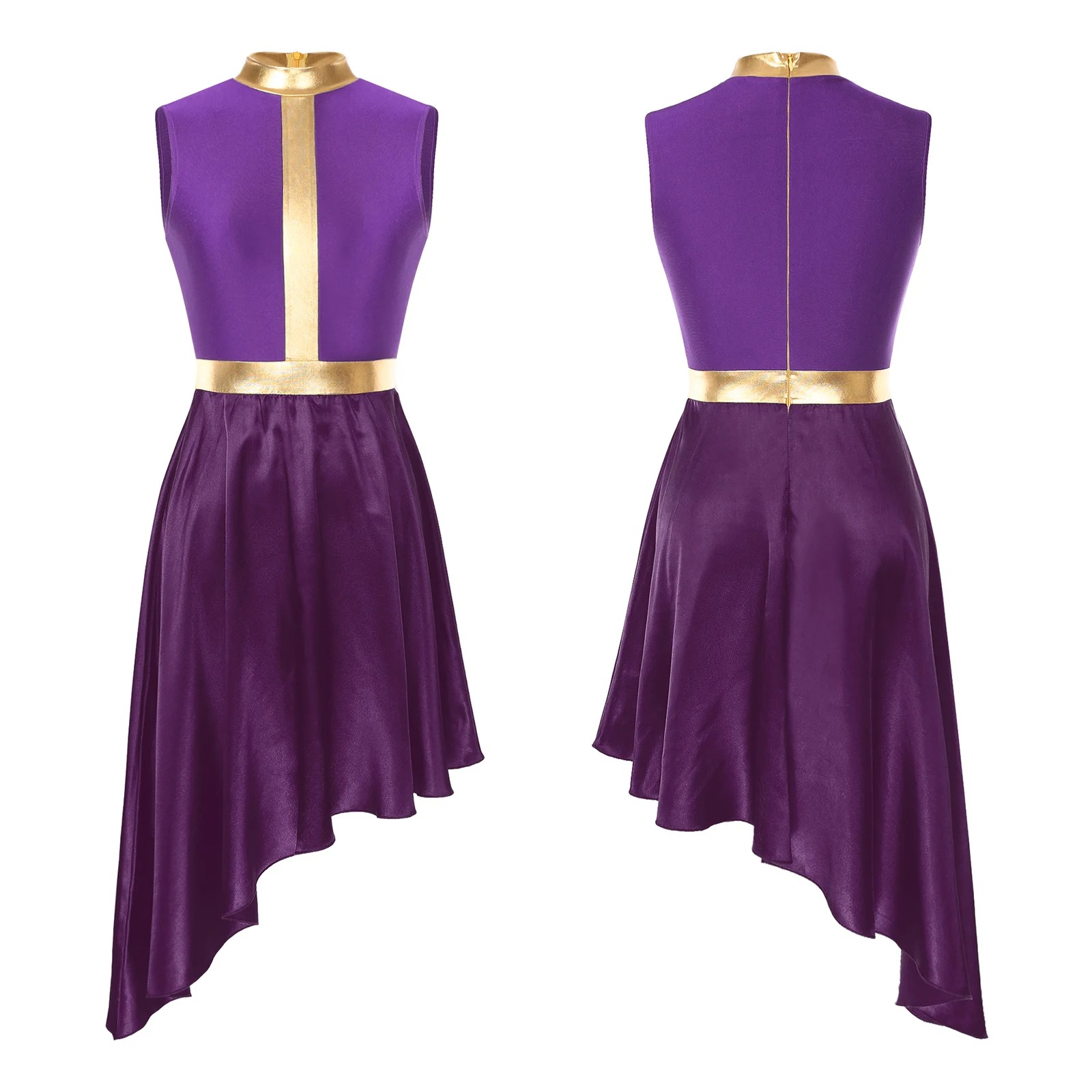 Vestido de baile lírico para mujer, traje de Ballet contemporáneo moderno, sin mangas, malla de tul, falda alta y baja, Ropa de baile litúrgico de alabanza: XXL / Azul