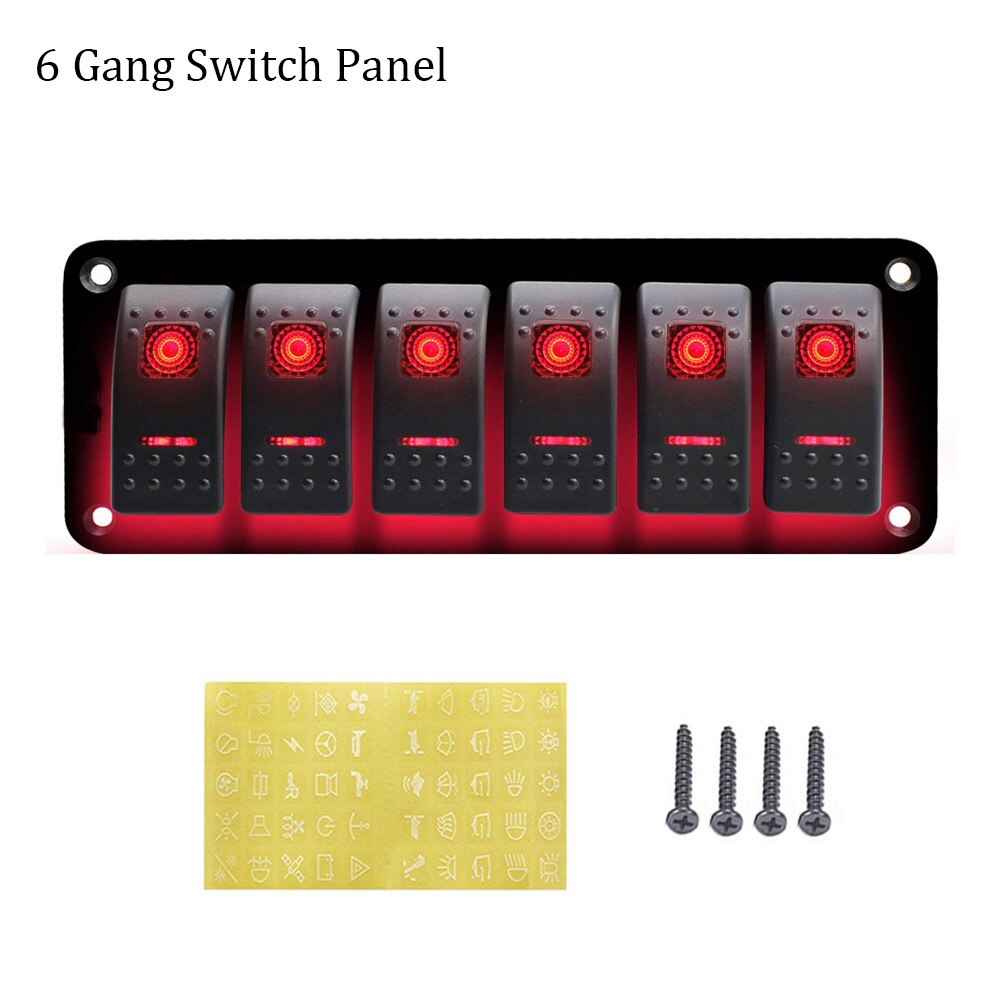 3- pins 8/ 6- voudig schakelpaneel voor auto, boot, marine, waterdicht tuimelschakelaarpaneel met 12v stroomonderbrekers met rood, groen en blauwe led: 6 -voudige rode led