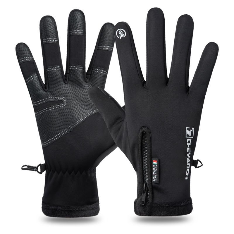 Vinterski handsker lynlås udendørs sport ridning handsker varm vindtæt vandtæt handsker touch screen handsker unisex handsker: Sort / L