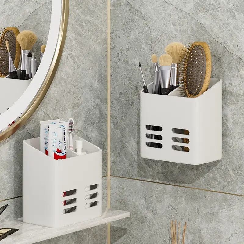 Estante de baño, organizador de almacenamiento de maquillaje, sin taladro, estantes de artículos de tocador, peine de montaje en pared, estante para productos para el cuidado de la piel, accesorios de baño