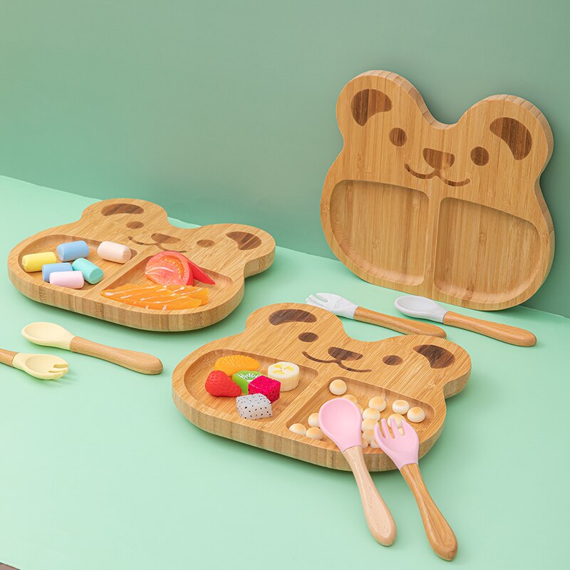 Wooden baby dinner plate animal shape dishes children's feeding and feeding set children's baby tableware