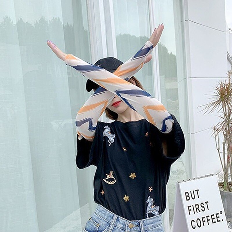 1Pair Women's Ice Oversleeves Cute All-match Printed Oversleeves Summer Viscose Fiber Gloves: 19
