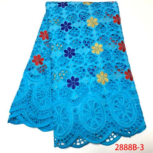 Himmelblå bomuldsblonde stoffer, nigeria snørebånd udhulede blonder afrikanske blonde kjoler  ks2888b-3