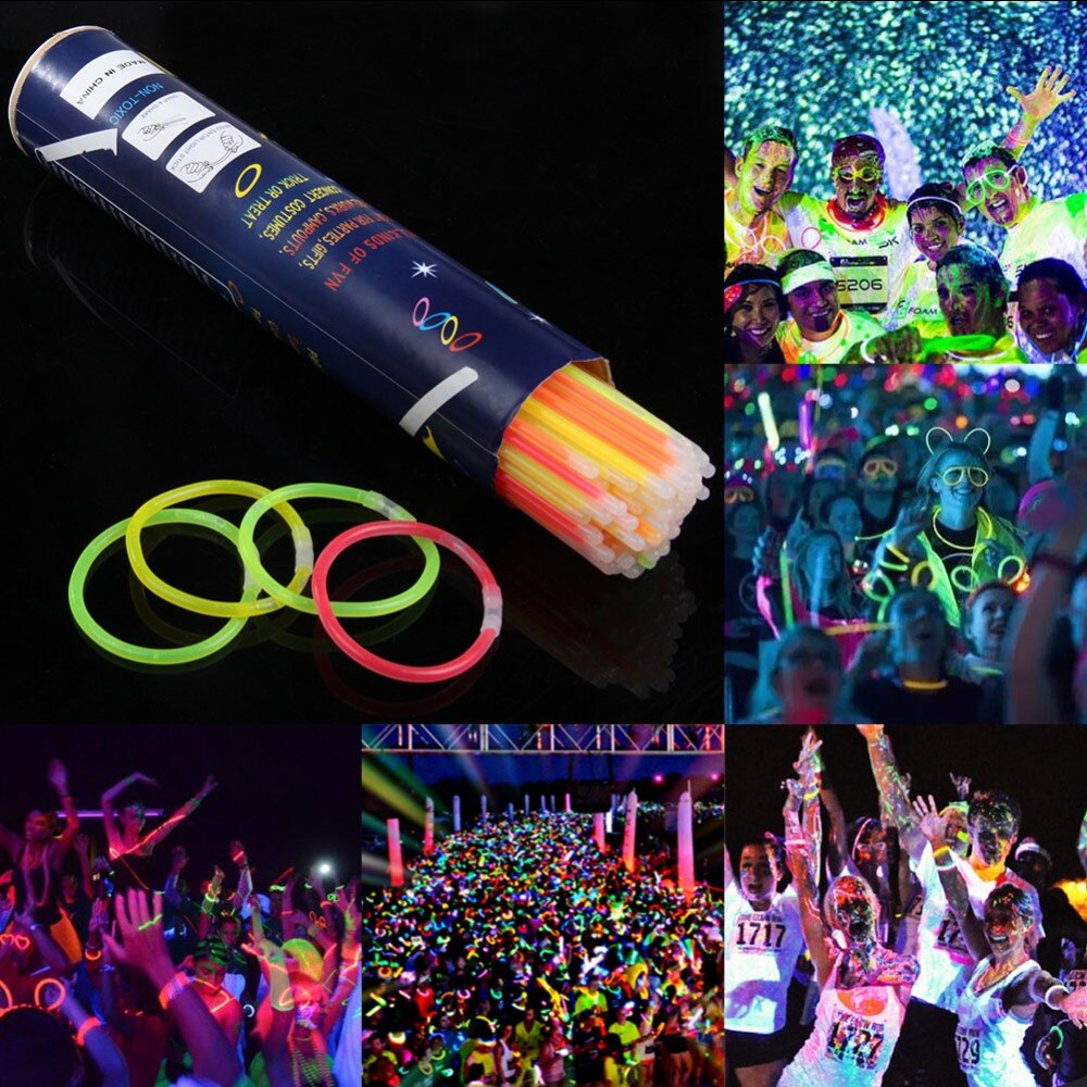 100 Stks/partij Neon Party Glowstick Glow In The Dark Speelgoed Fluorescentie Sticks Armbanden Kettingen Feestartikelen Lichtgevende Home Decor