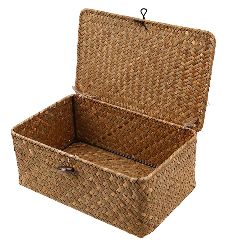 Seaweed Hand-Woven Storage Box Storage Box Desktop Sundries Storage Box Clothes Storage Basket Finishing Basket With Lid
