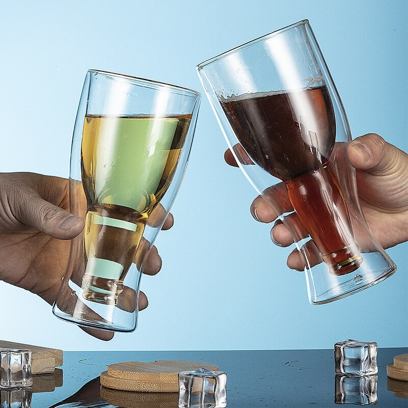 420Ml Transparante Tapbier Glas Hoge Borosilicaatglas Creatieve Koude Drank Glas Dubbele Bier Glas Glas Drinkware