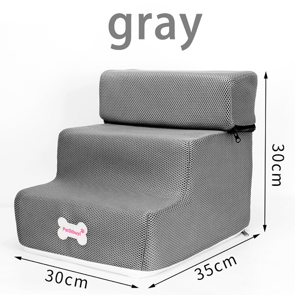 Breathable Mesh Foldable Pet Stairs Detachable Pet Bed Cat Dog Ramp 3 Steps Dog Training Stairs: Gray 