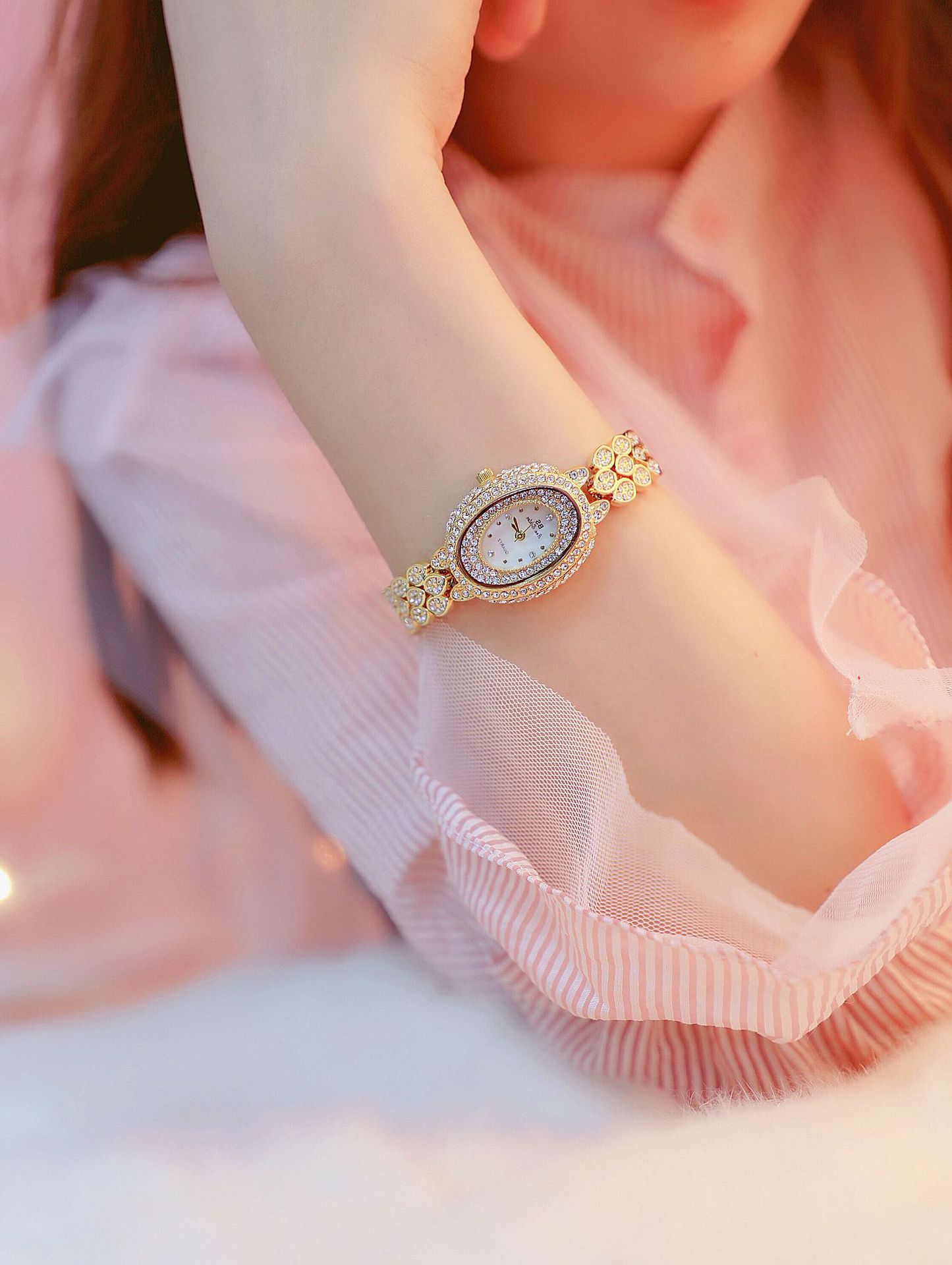 Gouden waterdichte dameshorloge met volledige diamanten dameshorloge armband uniek polshorloge merk luxe
