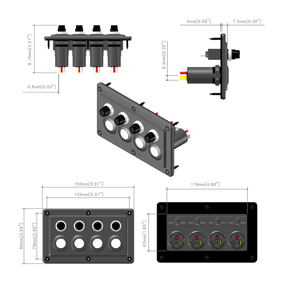 12-24V Universal RV Auto Yacht Cab Single Touch Panel Retrofit Control 4 Position Illuminated Switch