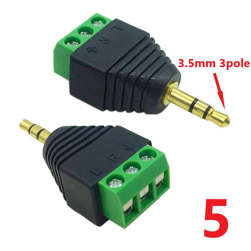 2.5mm 3.5mm 6.35mm 3/32 " 1/8 " 1/4 " jack stereo hane hona video av balun skruv 2 poler 3 poler 4 poler terminal kontakt kontakt: 3.5mm 3 polig hane