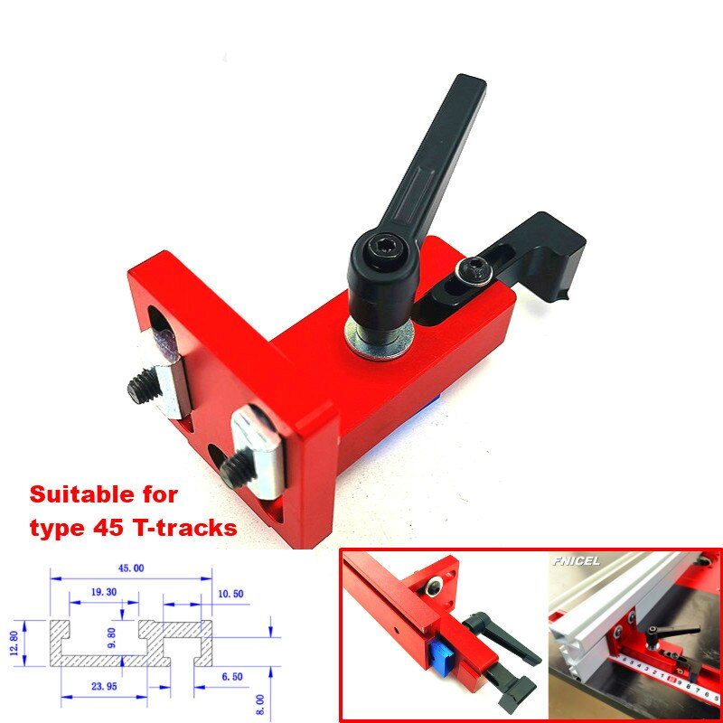 Altura de alumínio da cerca 74mm do perfil de 600mm/800mm com t-trilhas e conector deslizante da cerca do calibre da mitra dos suportes para trabalhar madeira: For 45 Track