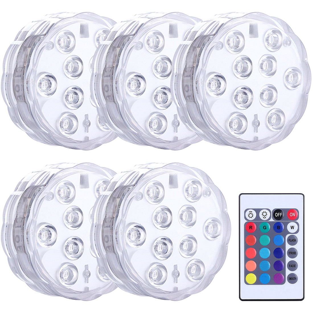 RGB13 Lights LED Waterproof Submersible Underwater Remote Control Night Lamp Tea Light Vase Bowl Party Pool Multi Color: 5 Lights withcontrol